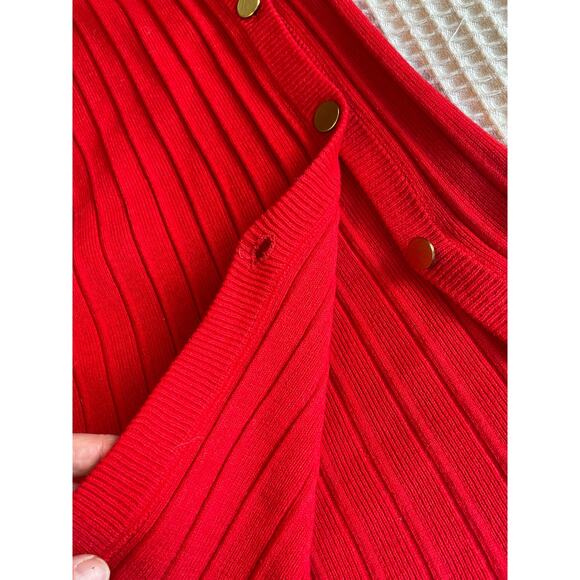 VTG Liz Claiborne Grandma Labs Wool Blend Red Ribbed Button Up Midi Skirt Medium - Picture 5 of 9